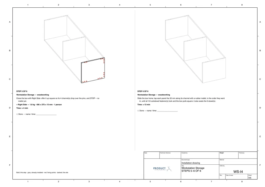 Live drawing: Installation sheet, steps 5–6