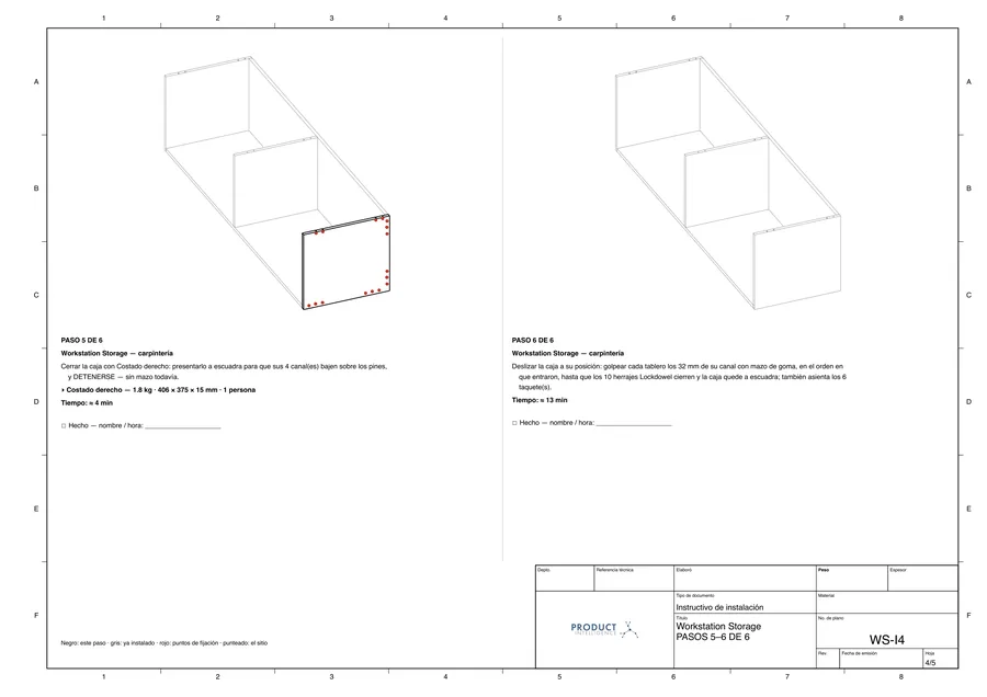 Plano real: Plano de instalación, pasos 5–6