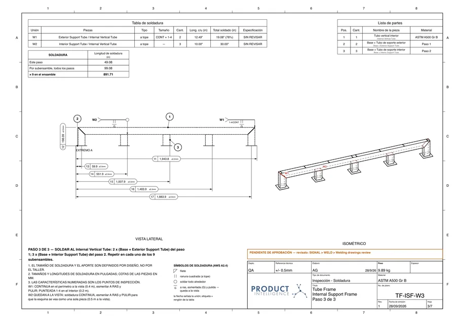 Plano real: Plano de soldadura · TF-ISF-W3