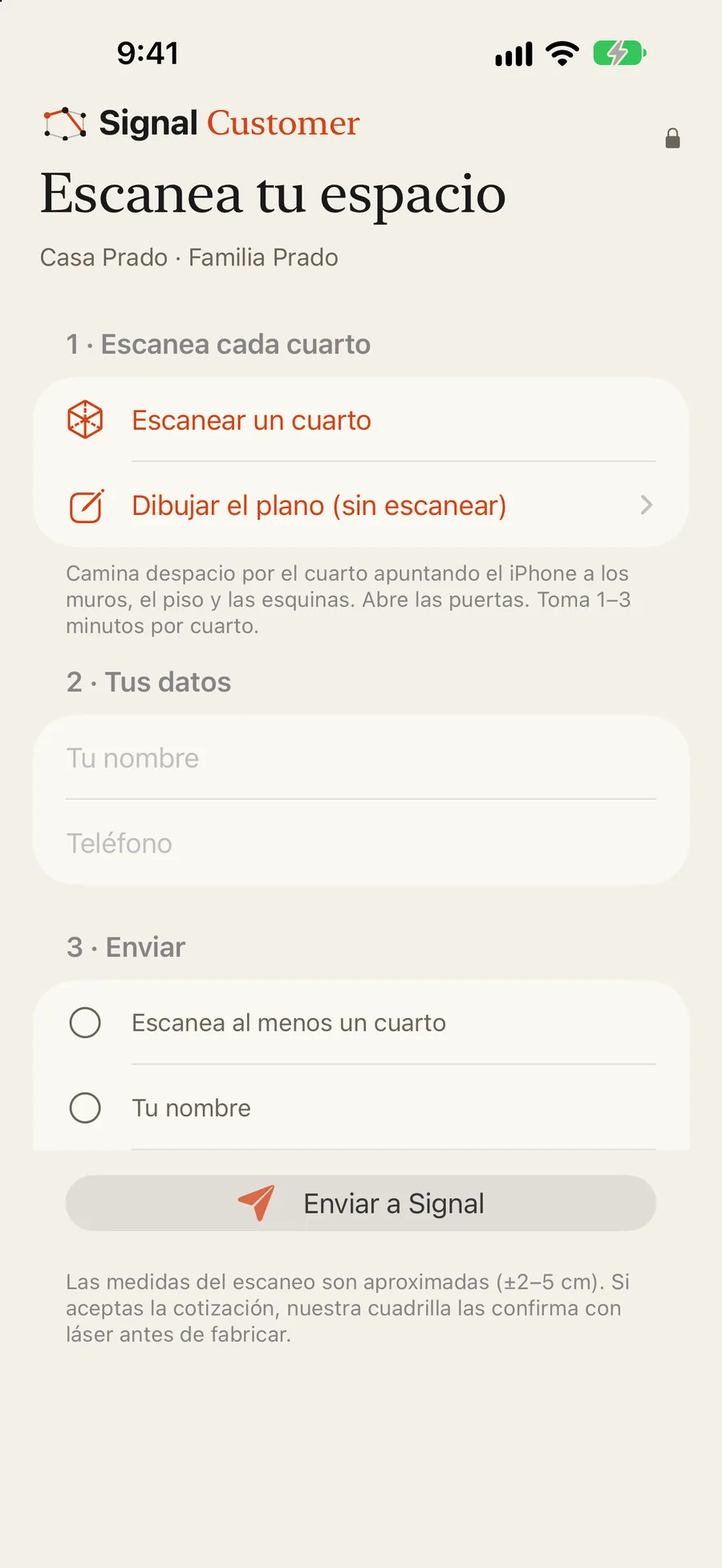 Signal Customer · lo que ve el cliente